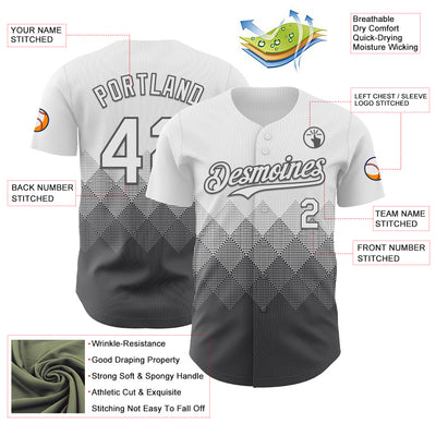 Custom White Steel Gray 3D Gradient Square Shape Authentic Baseball Jersey