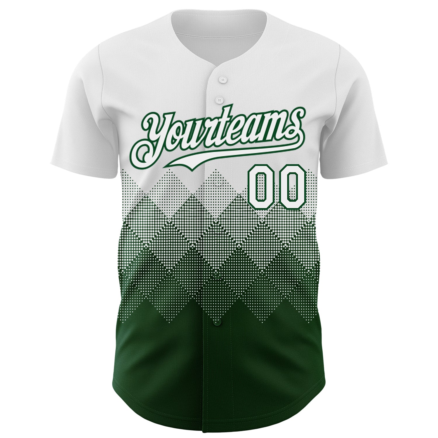 Custom White Green 3D Gradient Square Shape Authentic Baseball Jersey