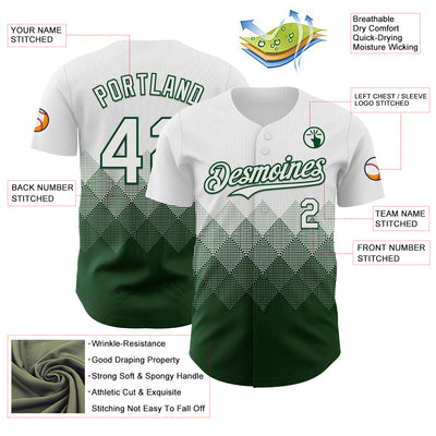 Custom White Green 3D Gradient Square Shape Authentic Baseball Jersey