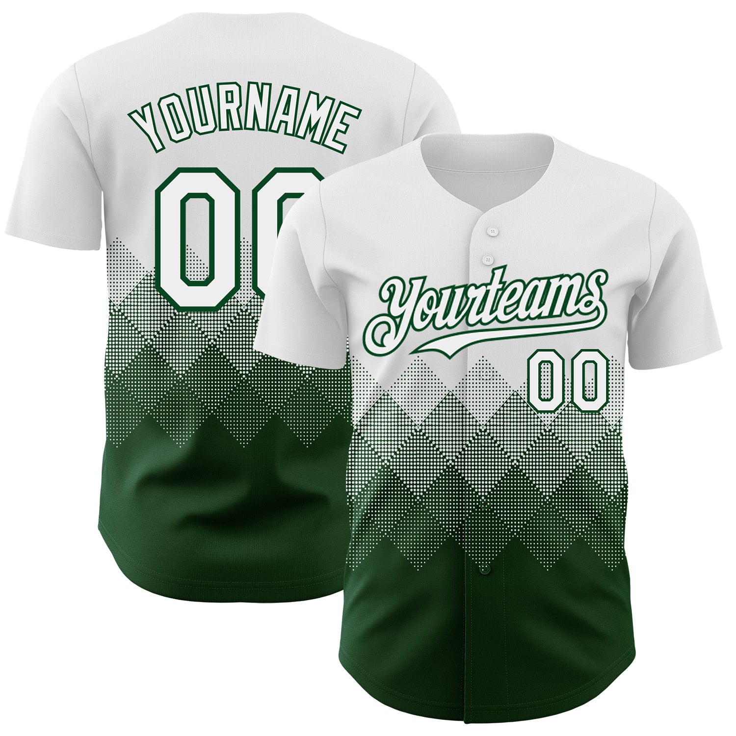 Custom White Green 3D Gradient Square Shape Authentic Baseball Jersey