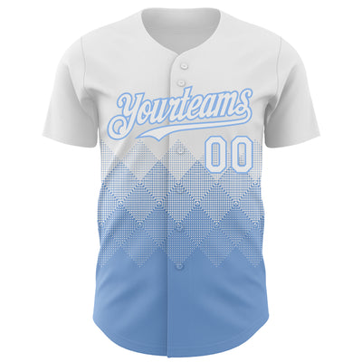 Custom White Light Blue 3D Gradient Square Shape Authentic Baseball Jersey
