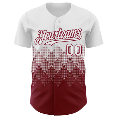 Custom White Crimson 3D Gradient Square Shape Authentic Baseball Jersey