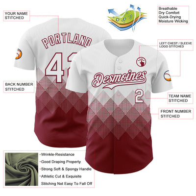 Custom White Crimson 3D Gradient Square Shape Authentic Baseball Jersey