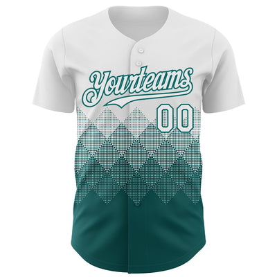 Custom White Teal 3D Gradient Square Shape Authentic Baseball Jersey