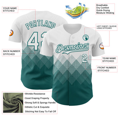 Custom White Teal 3D Gradient Square Shape Authentic Baseball Jersey
