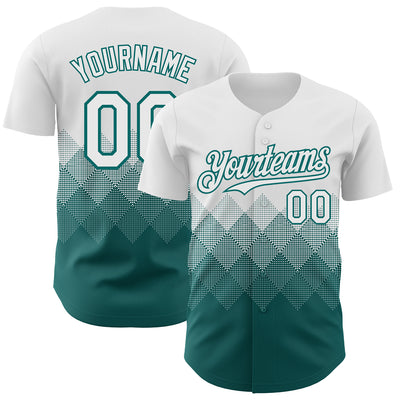 Custom White Teal 3D Gradient Square Shape Authentic Baseball Jersey