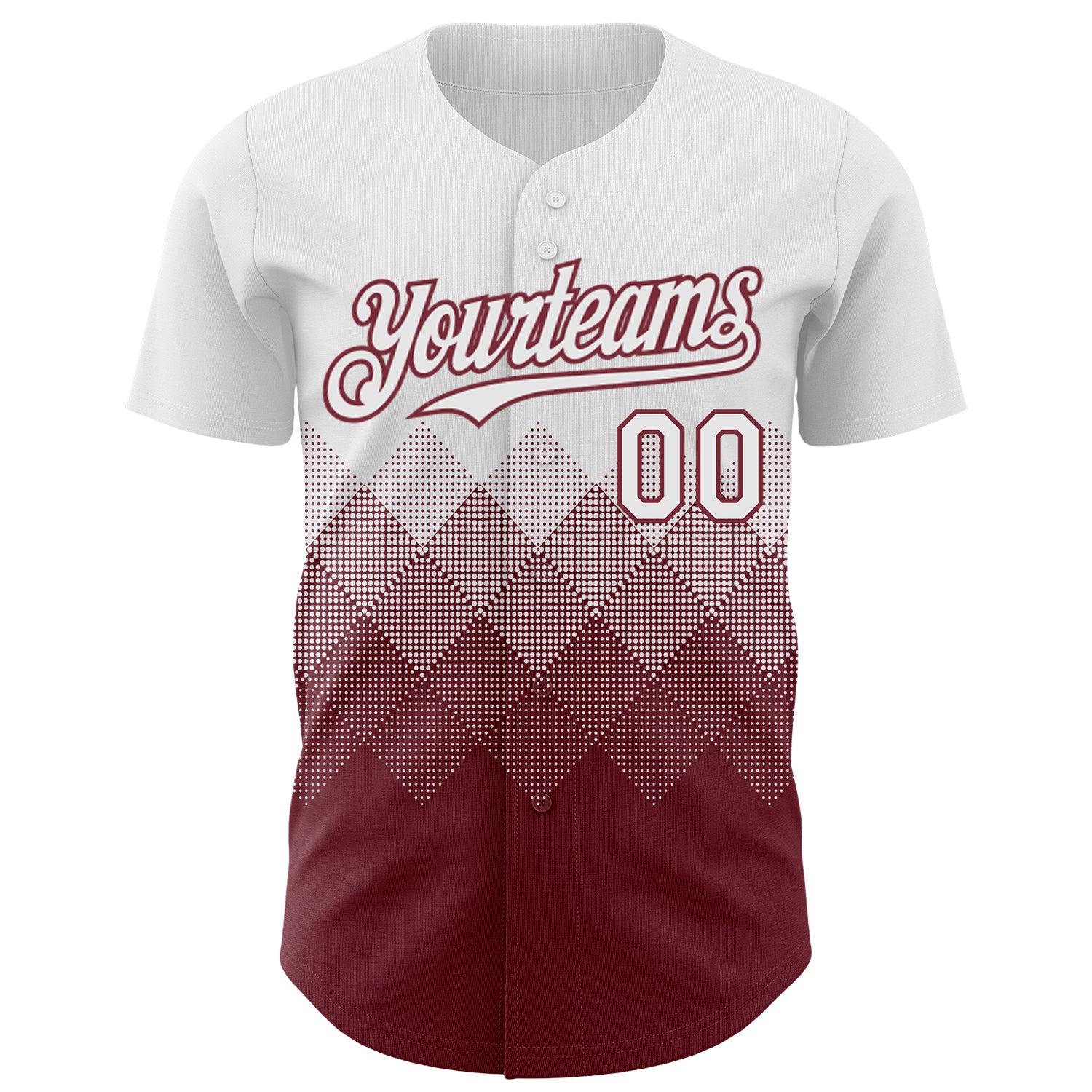 Custom White Burgundy 3D Gradient Square Shape Authentic Baseball Jersey