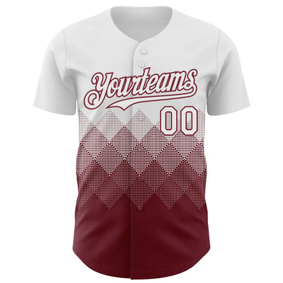 Custom White Burgundy 3D Gradient Square Shape Authentic Baseball Jersey