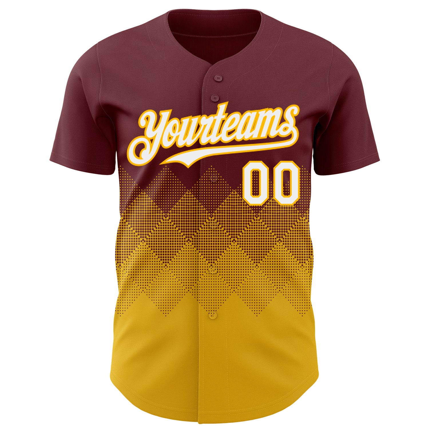 Custom Burgundy White-Gold 3D Gradient Square Shape Authentic Baseball Jersey