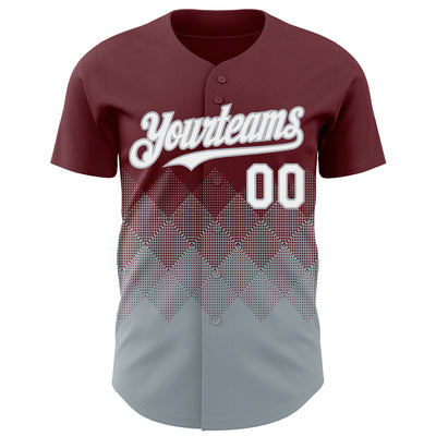 Custom Burgundy White-Gray 3D Gradient Square Shape Authentic Baseball Jersey