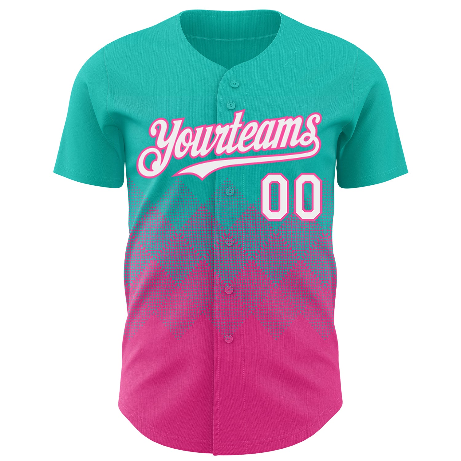 Custom Aqua White-Pink 3D Gradient Square Shape Authentic Baseball Jersey