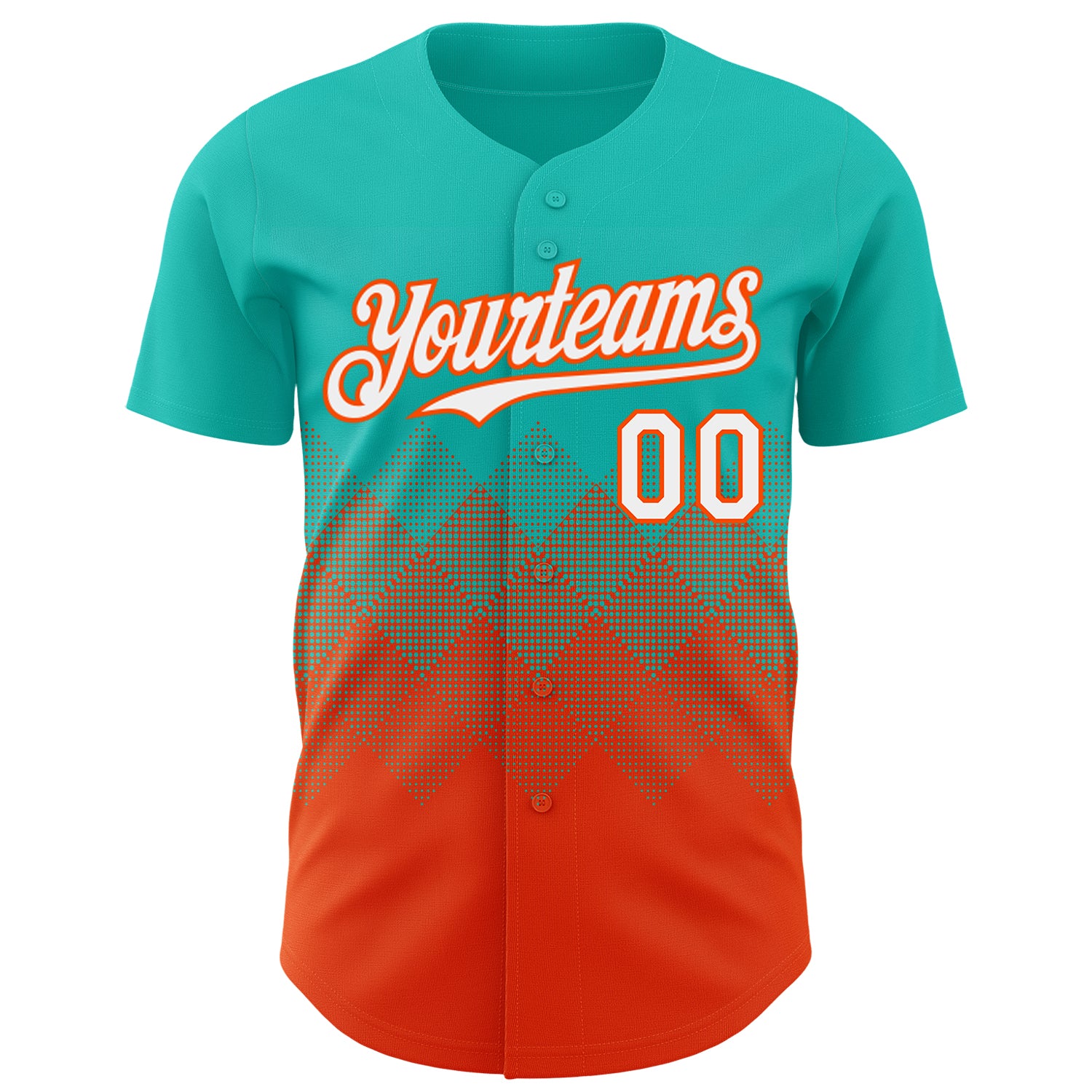 Custom Aqua White-Orange 3D Gradient Square Shape Authentic Baseball Jersey