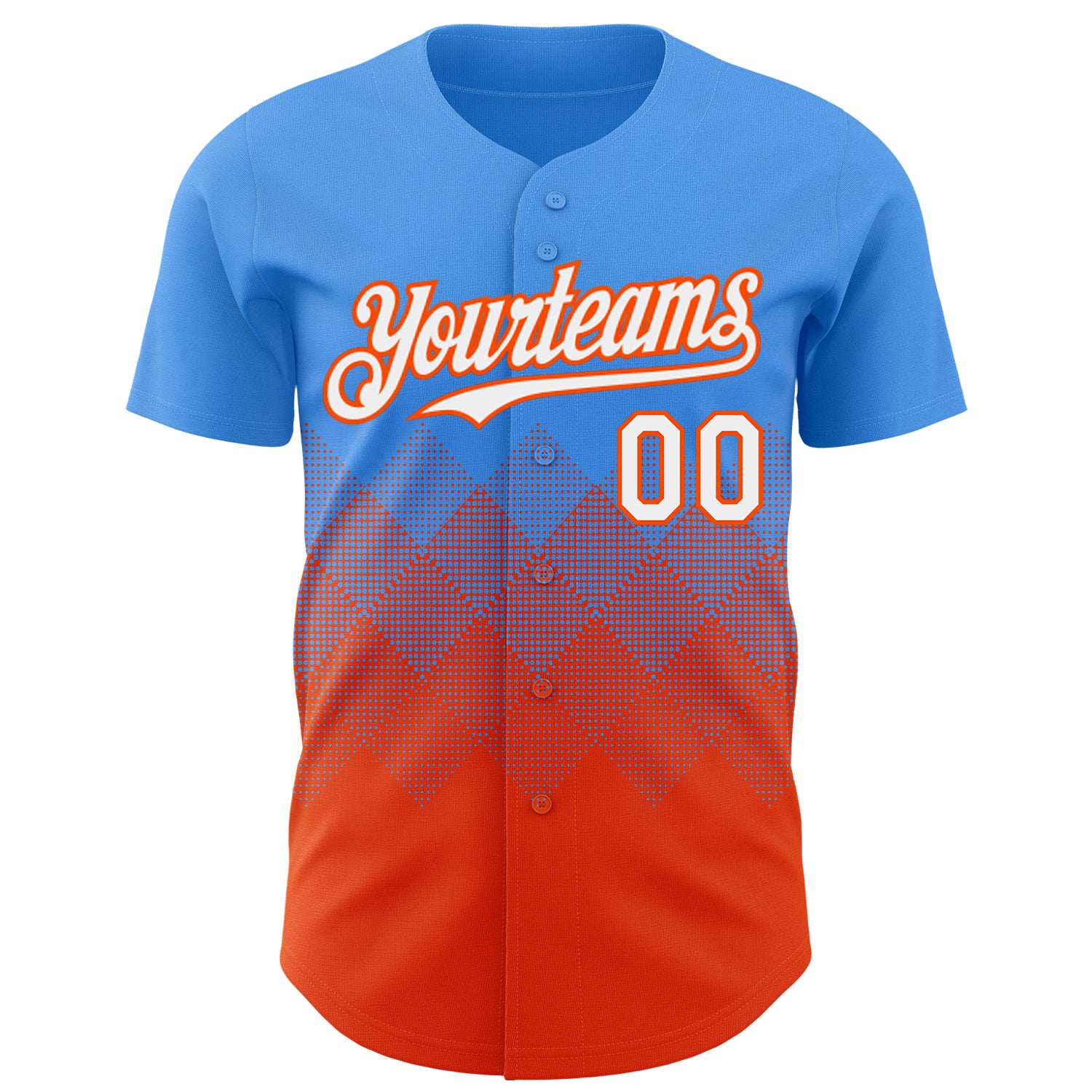 Custom Electric Blue White-Orange 3D Gradient Square Shape Authentic Baseball Jersey