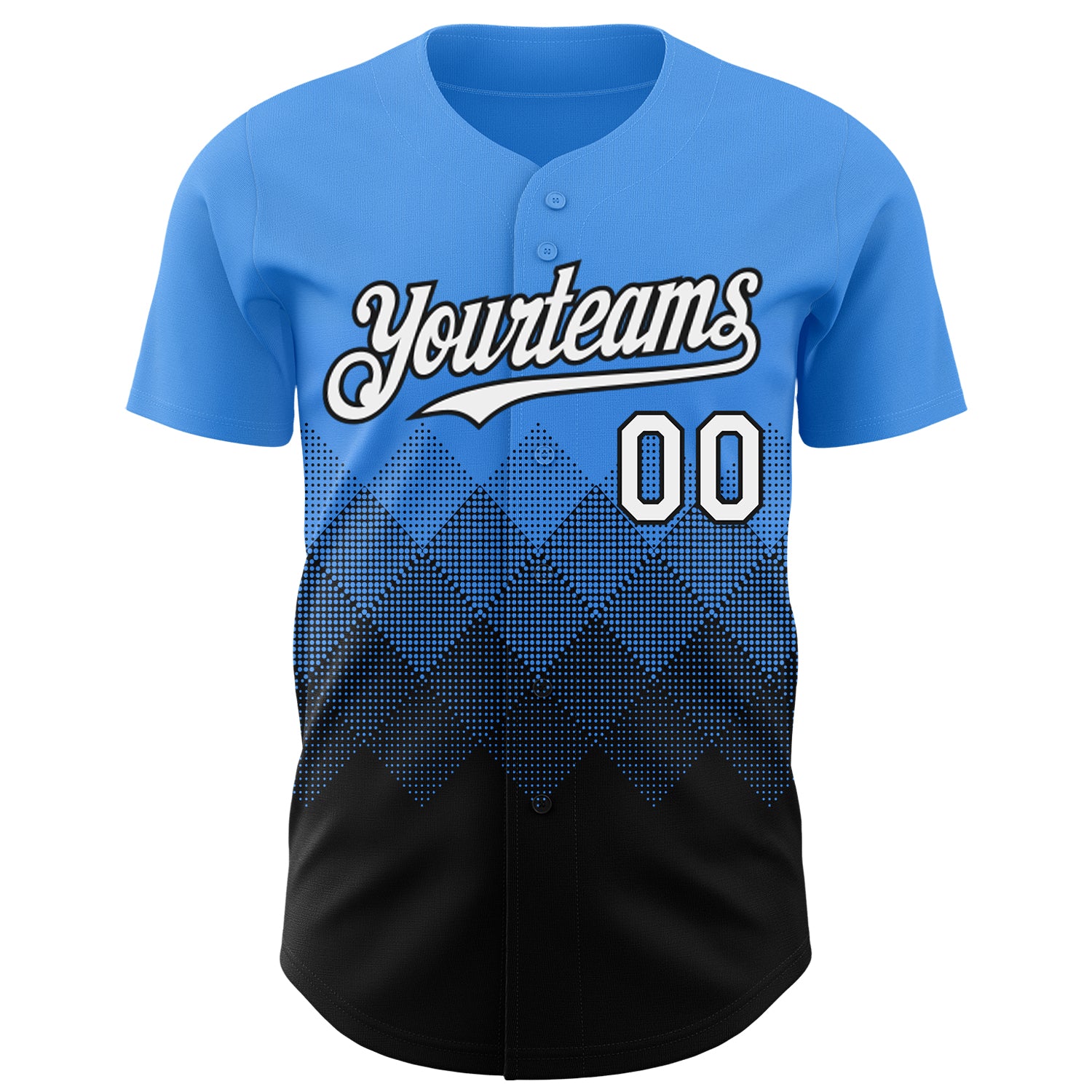 Custom Electric Blue White-Black 3D Gradient Square Shape Authentic Baseball Jersey
