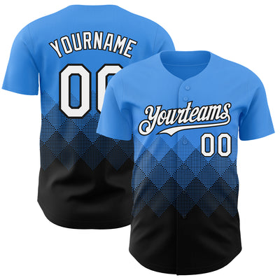 Custom Electric Blue White-Black 3D Gradient Square Shape Authentic Baseball Jersey