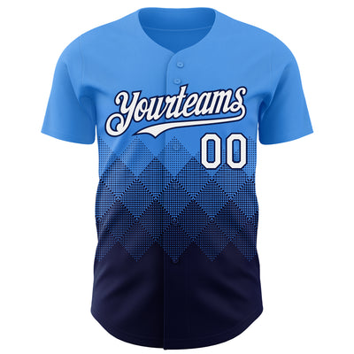 Custom Electric Blue White-Navy 3D Gradient Square Shape Authentic Baseball Jersey