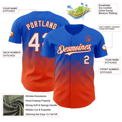 Custom Thunder Blue White-Orange 3D Gradient Square Shape Authentic Baseball Jersey