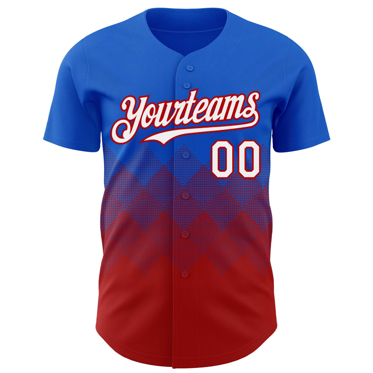Custom Thunder Blue White-Red 3D Gradient Square Shape Authentic Baseball Jersey