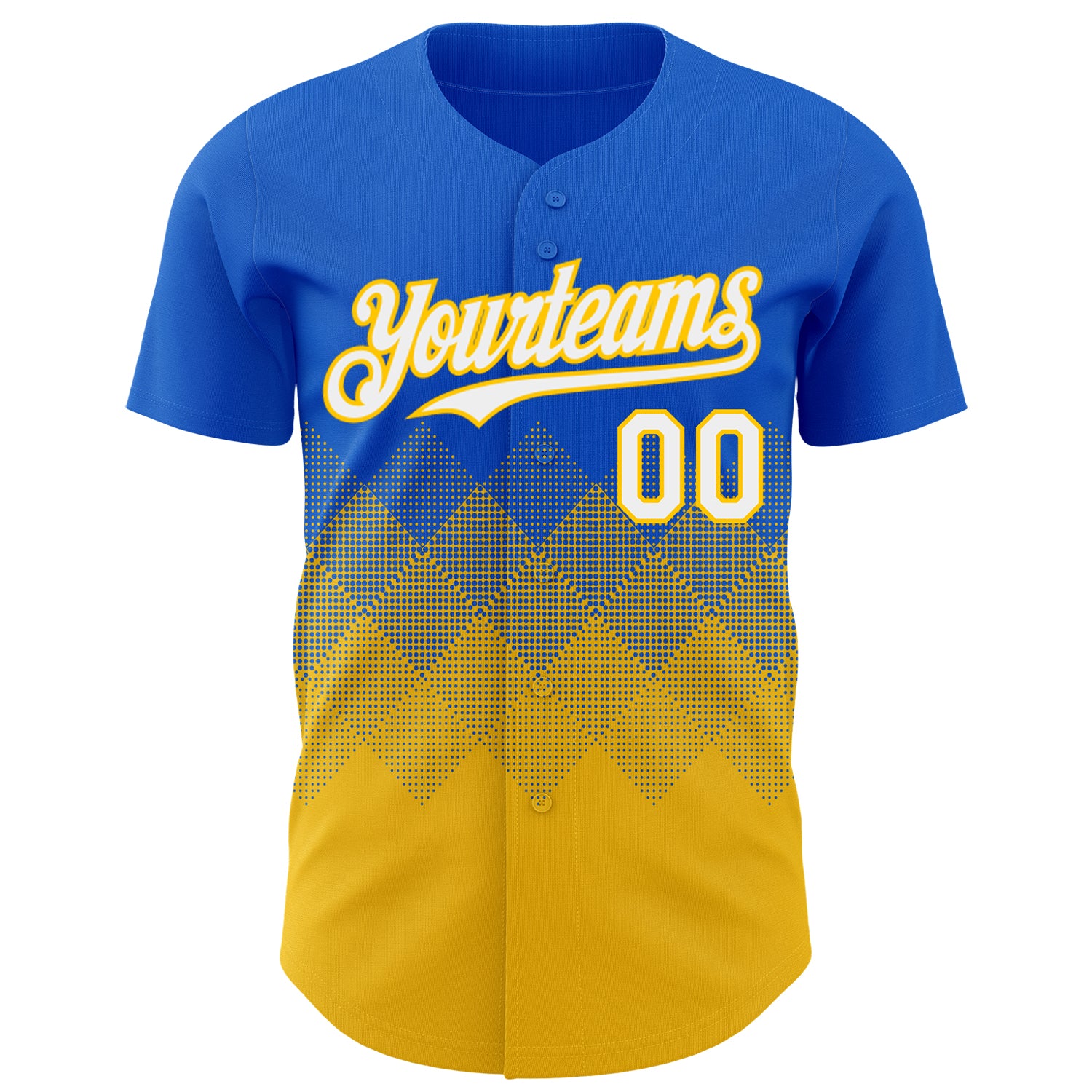 Custom Thunder Blue White-Yellow 3D Gradient Square Shape Authentic Baseball Jersey
