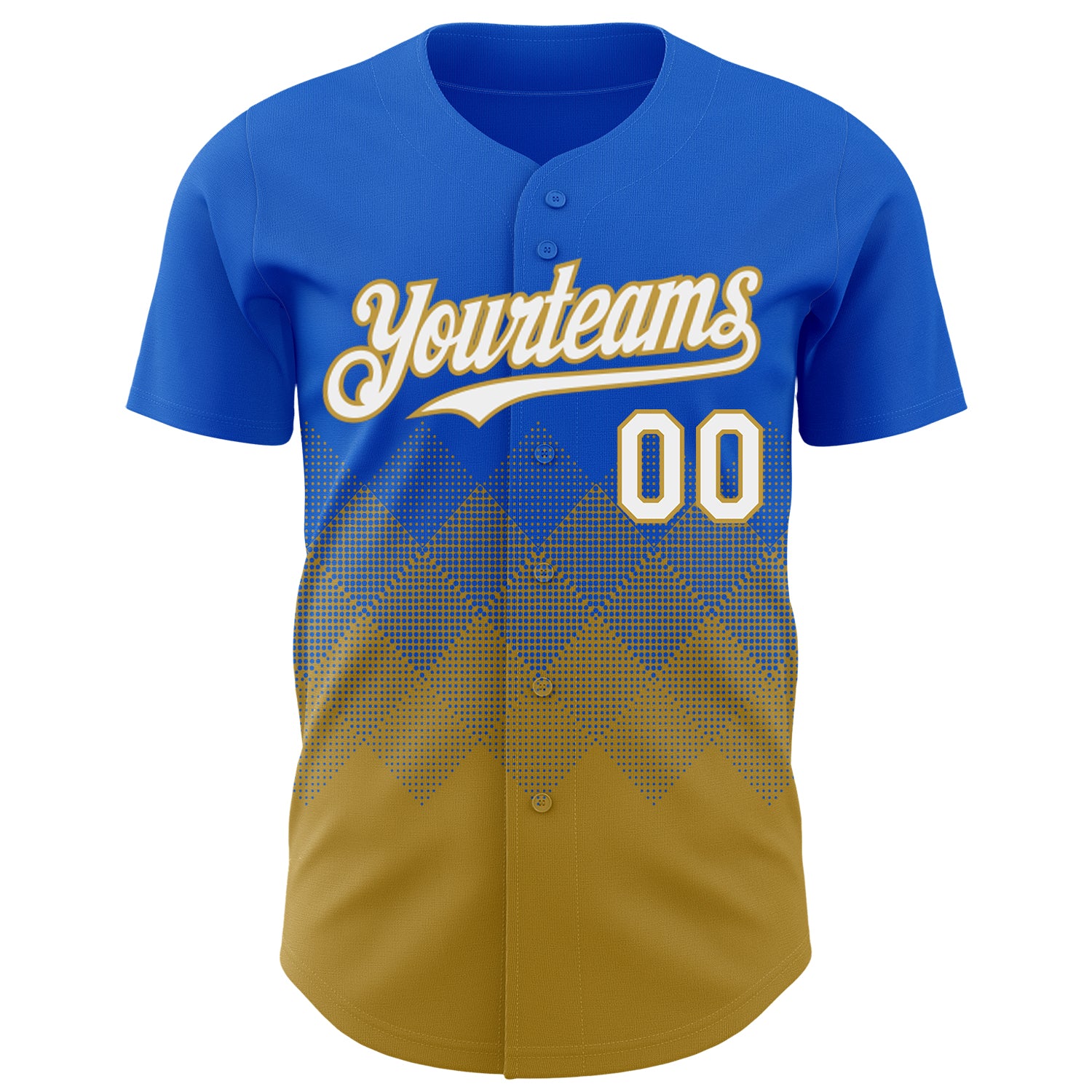 Custom Thunder Blue White-Old Gold 3D Gradient Square Shape Authentic Baseball Jersey