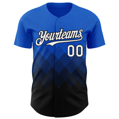 Custom Thunder Blue White-Black 3D Gradient Square Shape Authentic Baseball Jersey