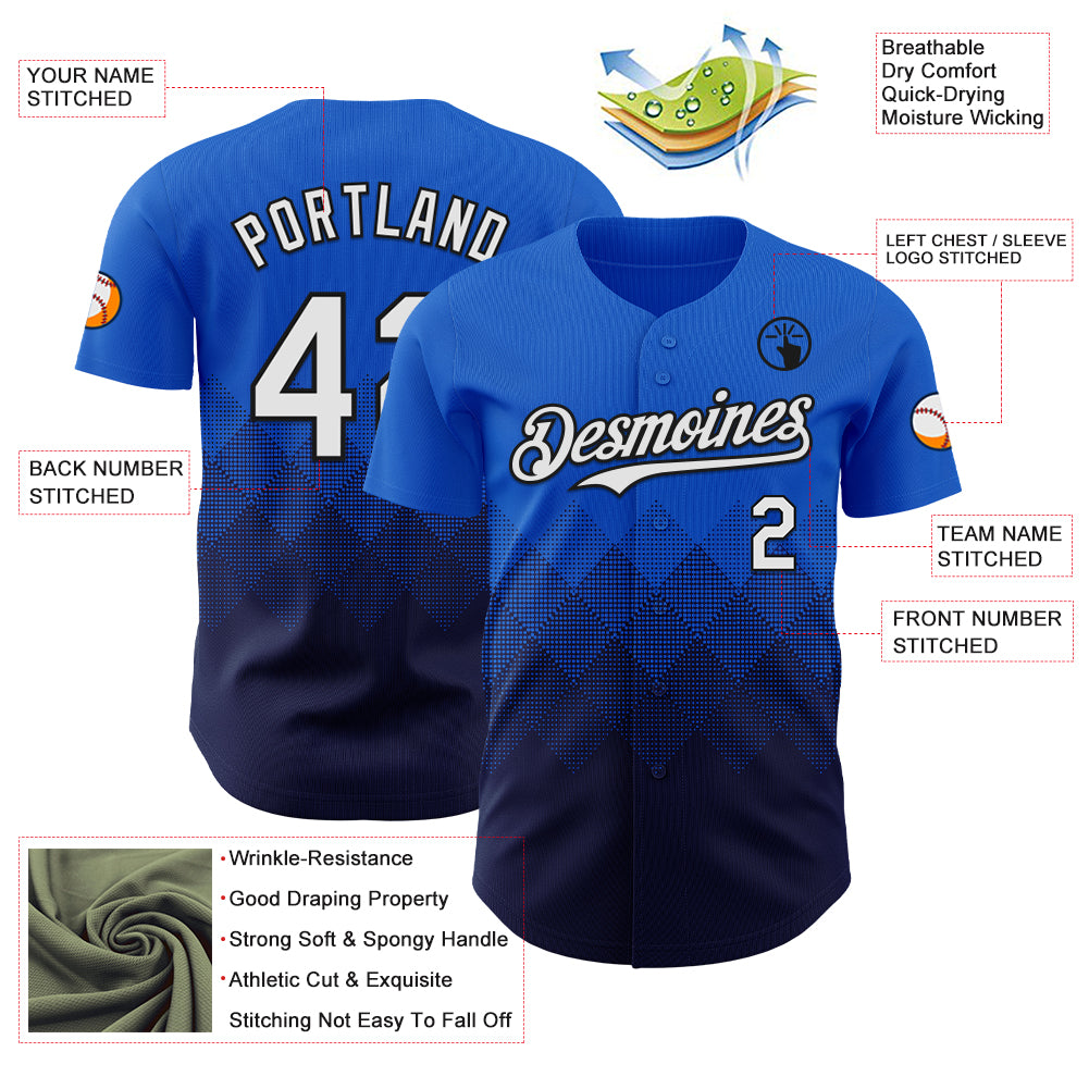 Custom Thunder Blue White-Navy 3D Gradient Square Shape Authentic Baseball Jersey