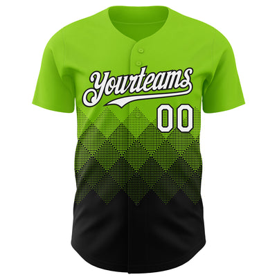 Custom Neon Green White-Black 3D Gradient Square Shape Authentic Baseball Jersey