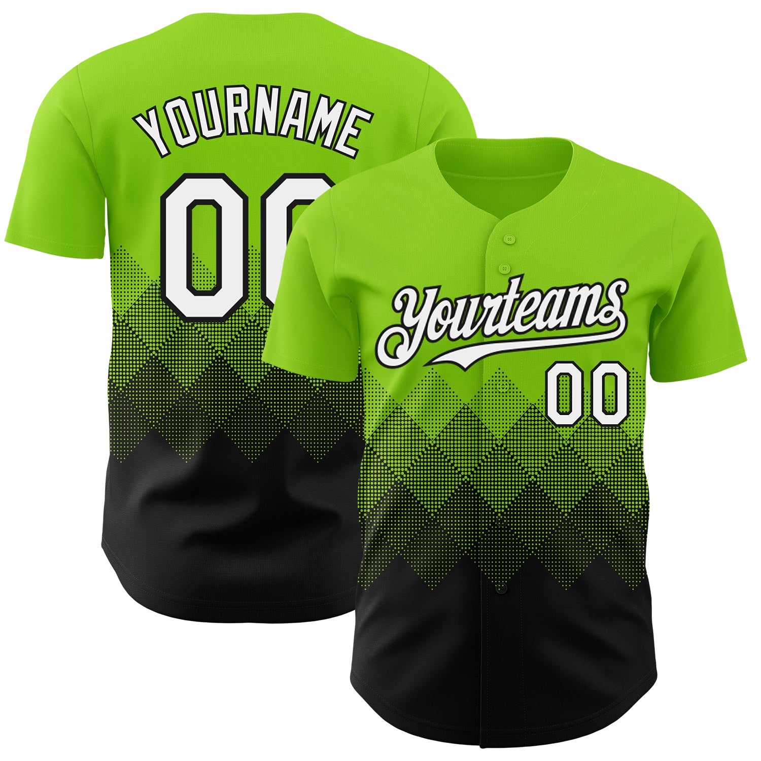 Custom Neon Green White-Black 3D Gradient Square Shape Authentic Baseball Jersey