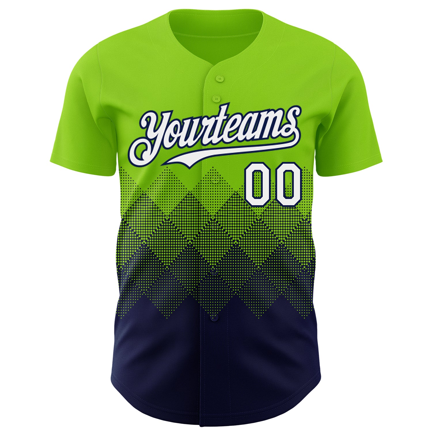 Custom Neon Green White-Navy 3D Gradient Square Shape Authentic Baseball Jersey
