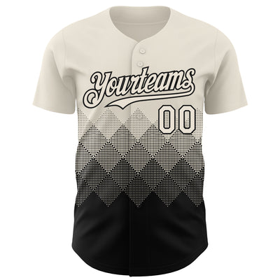Custom Cream Black 3D Gradient Square Shape Authentic Baseball Jersey