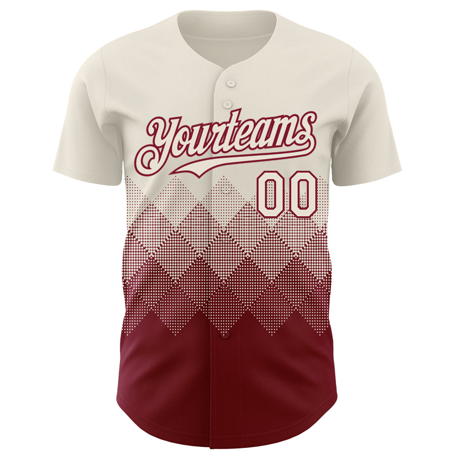 Custom Cream Crimson 3D Gradient Square Shape Authentic Baseball Jersey