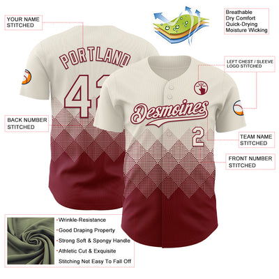Custom Cream Crimson 3D Gradient Square Shape Authentic Baseball Jersey