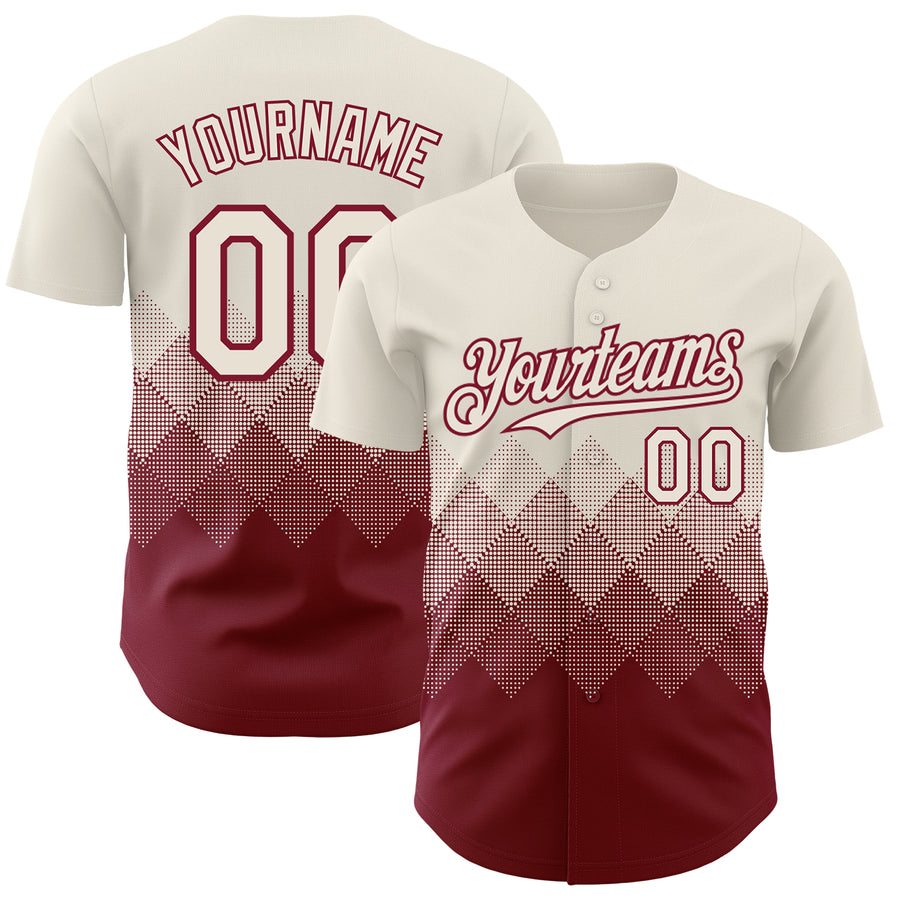 Custom Cream Crimson 3D Gradient Square Shape Authentic Baseball Jersey