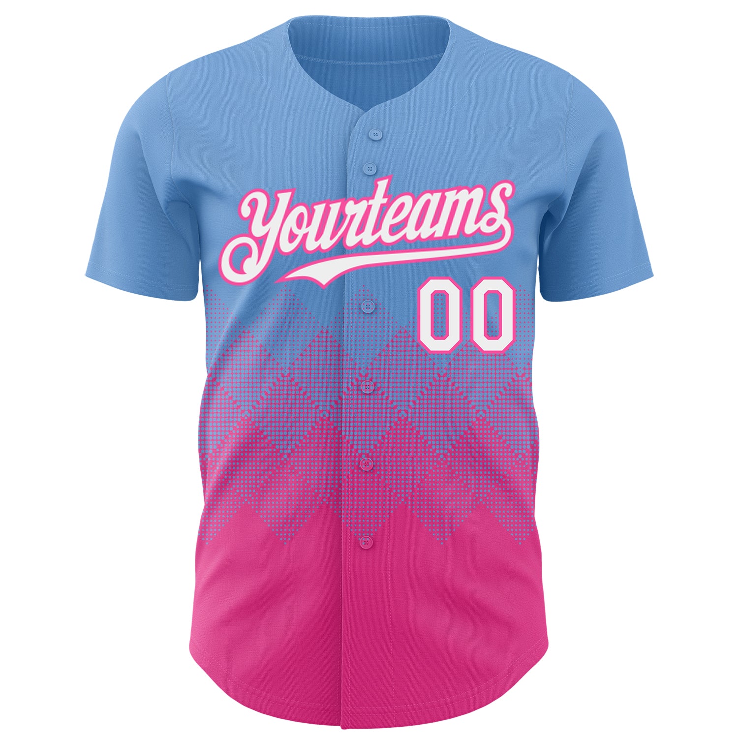 Custom Light Blue White-Pink 3D Gradient Square Shape Authentic Baseball Jersey