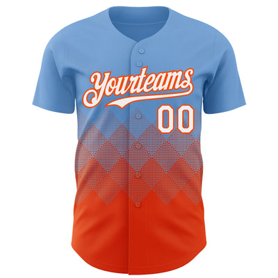 Custom Light Blue White-Orange 3D Gradient Square Shape Authentic Baseball Jersey