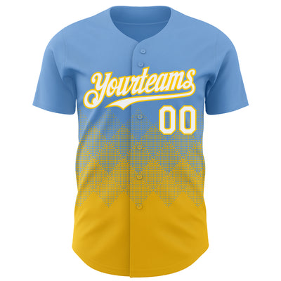 Custom Light Blue White-Yellow 3D Gradient Square Shape Authentic Baseball Jersey