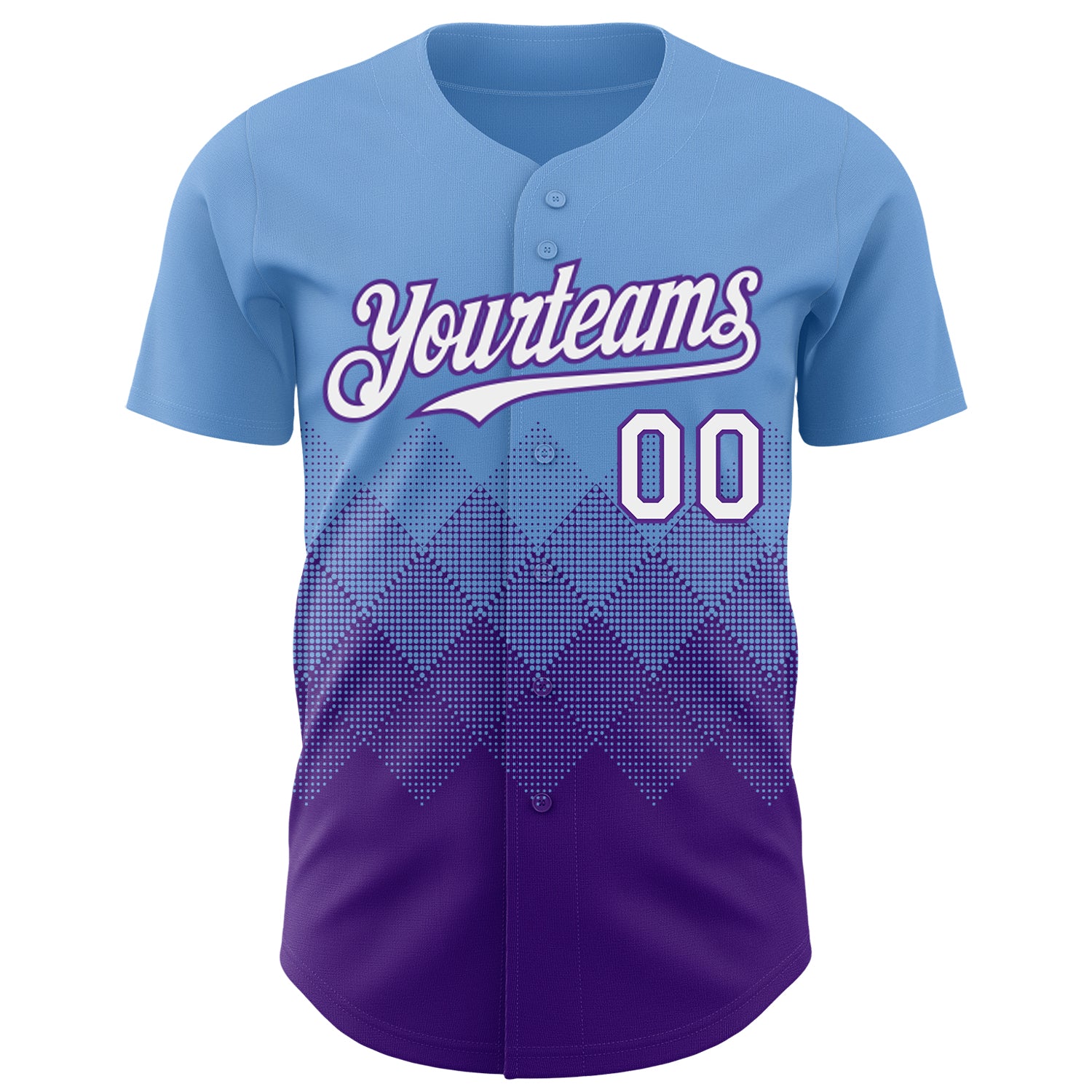 Custom Light Blue White-Purple 3D Gradient Square Shape Authentic Baseball Jersey