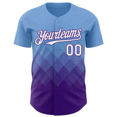 Custom Light Blue White-Purple 3D Gradient Square Shape Authentic Baseball Jersey