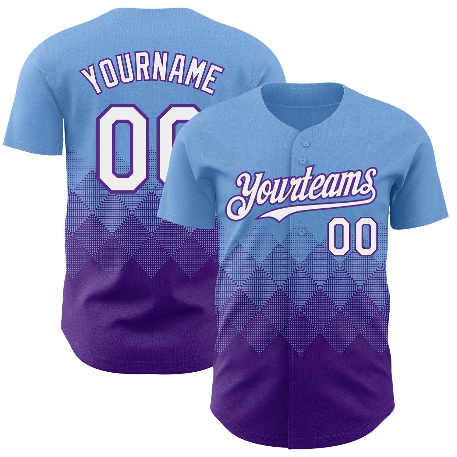 Custom Light Blue White-Purple 3D Gradient Square Shape Authentic Baseball Jersey