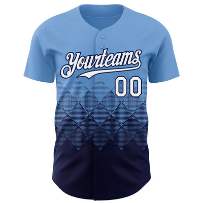 Custom Light Blue White-Navy 3D Gradient Square Shape Authentic Baseball Jersey