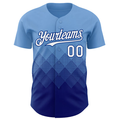 Custom Light Blue White-Royal 3D Gradient Square Shape Authentic Baseball Jersey