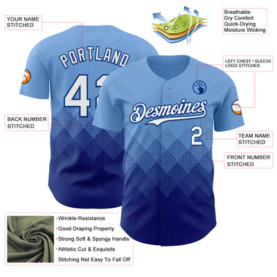 Custom Light Blue White-Royal 3D Gradient Square Shape Authentic Baseball Jersey
