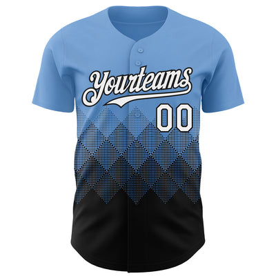 Custom Light Blue White-Black 3D Gradient Square Shape Authentic Baseball Jersey