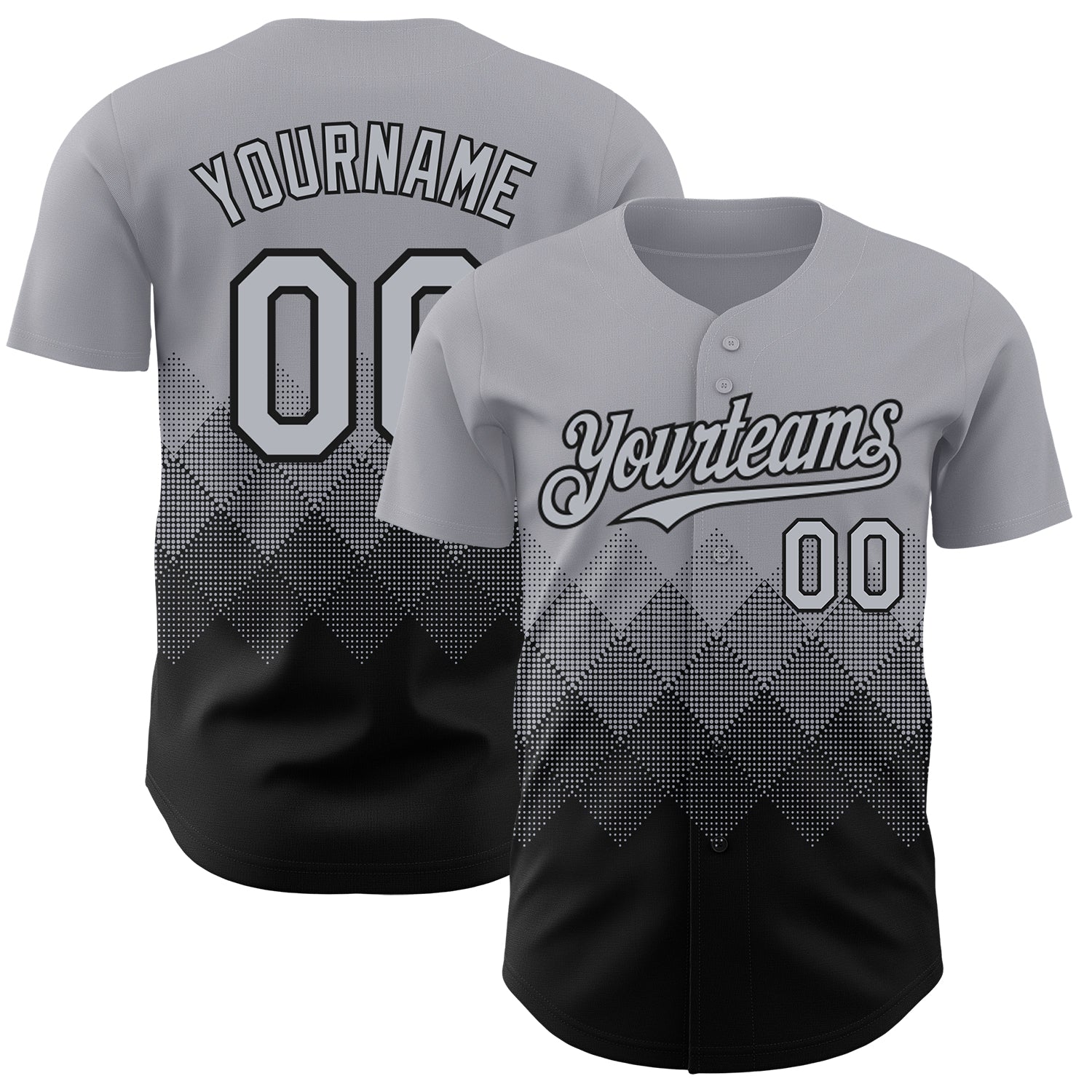 Custom Gray Black 3D Gradient Square Shape Authentic Baseball Jersey