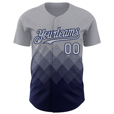 Custom Gray Navy 3D Gradient Square Shape Authentic Baseball Jersey