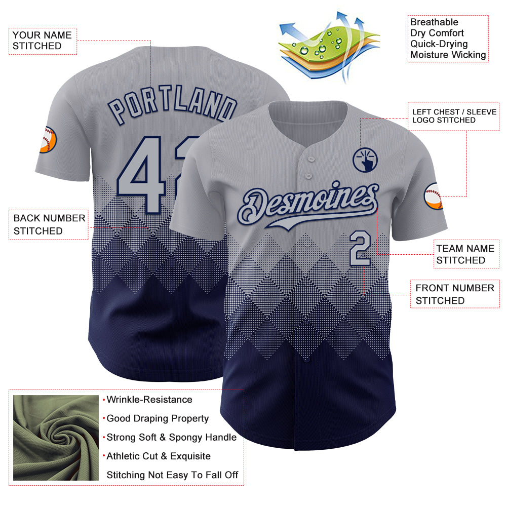 Custom Gray Navy 3D Gradient Square Shape Authentic Baseball Jersey