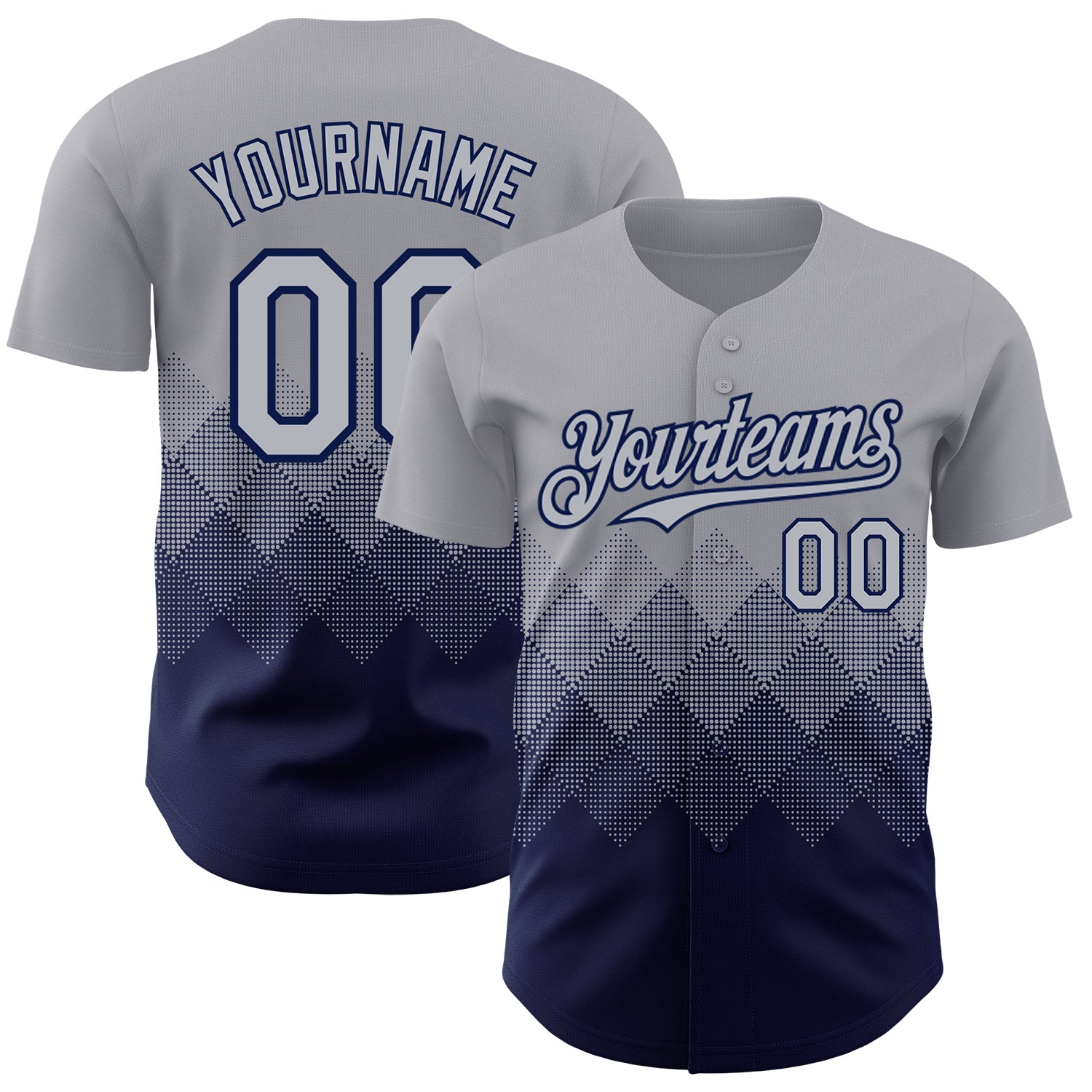 Custom Gray Navy 3D Gradient Square Shape Authentic Baseball Jersey