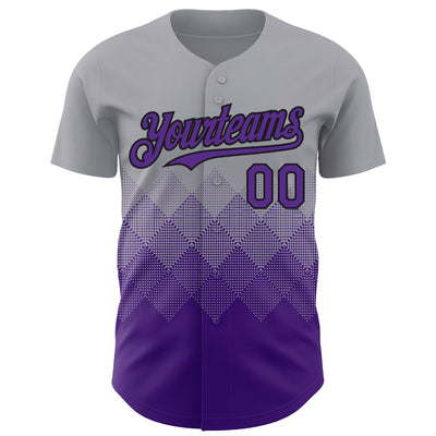 Custom Gray Purple-Black 3D Gradient Square Shape Authentic Baseball Jersey