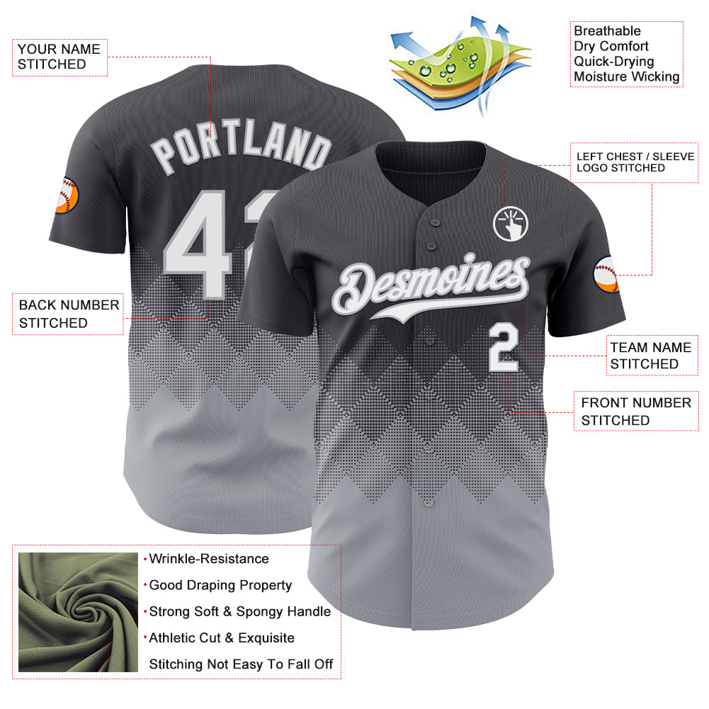 Custom Steel Gray White-Gray 3D Gradient Square Shape Authentic Baseball Jersey
