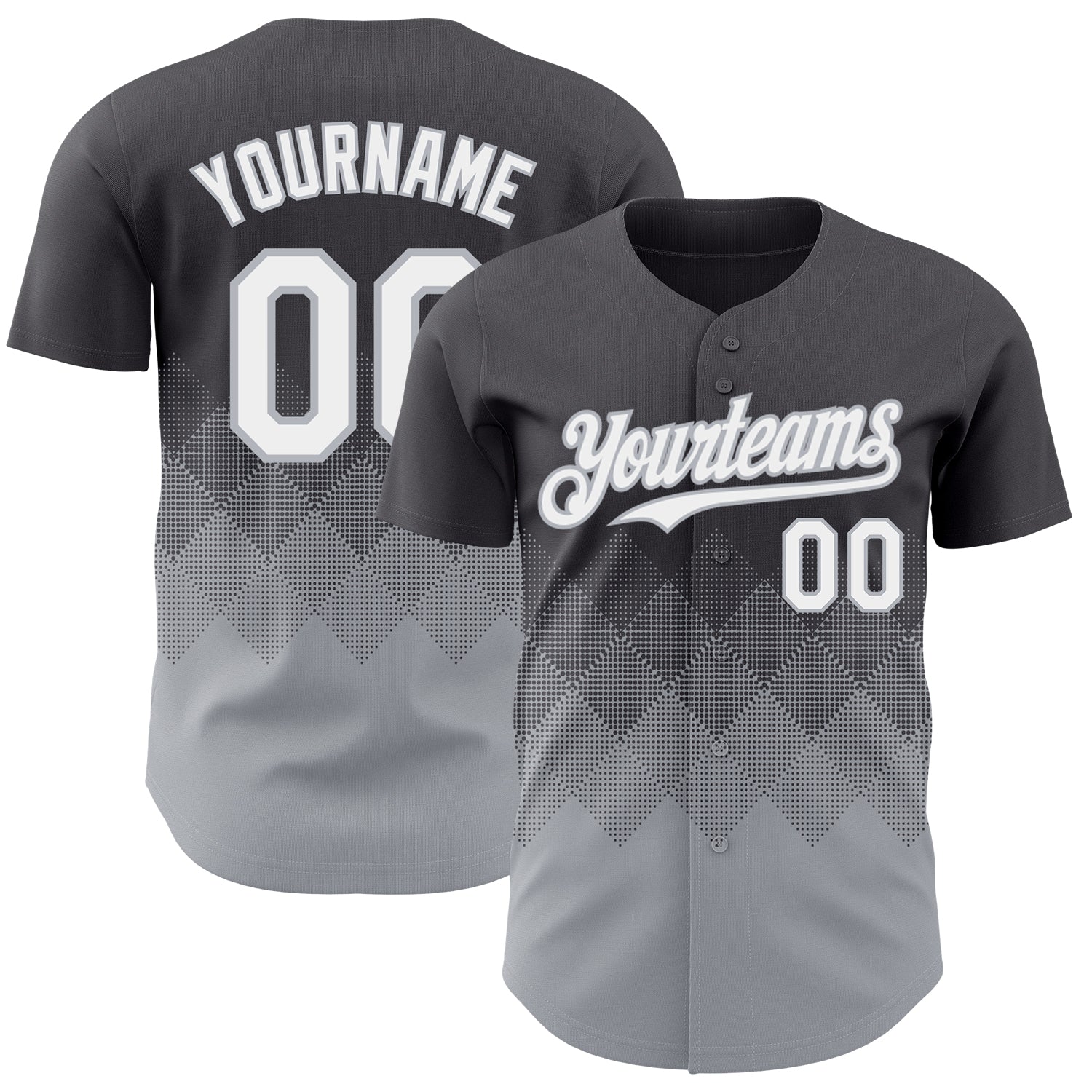 Custom Steel Gray White-Gray 3D Gradient Square Shape Authentic Baseball Jersey